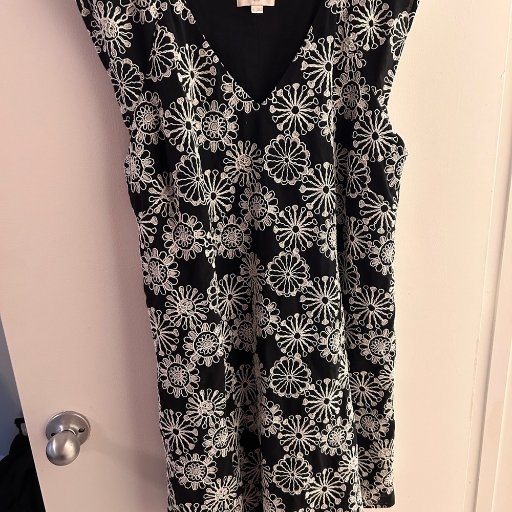 LOFT Black Dress with White Floral Lace Overlay
